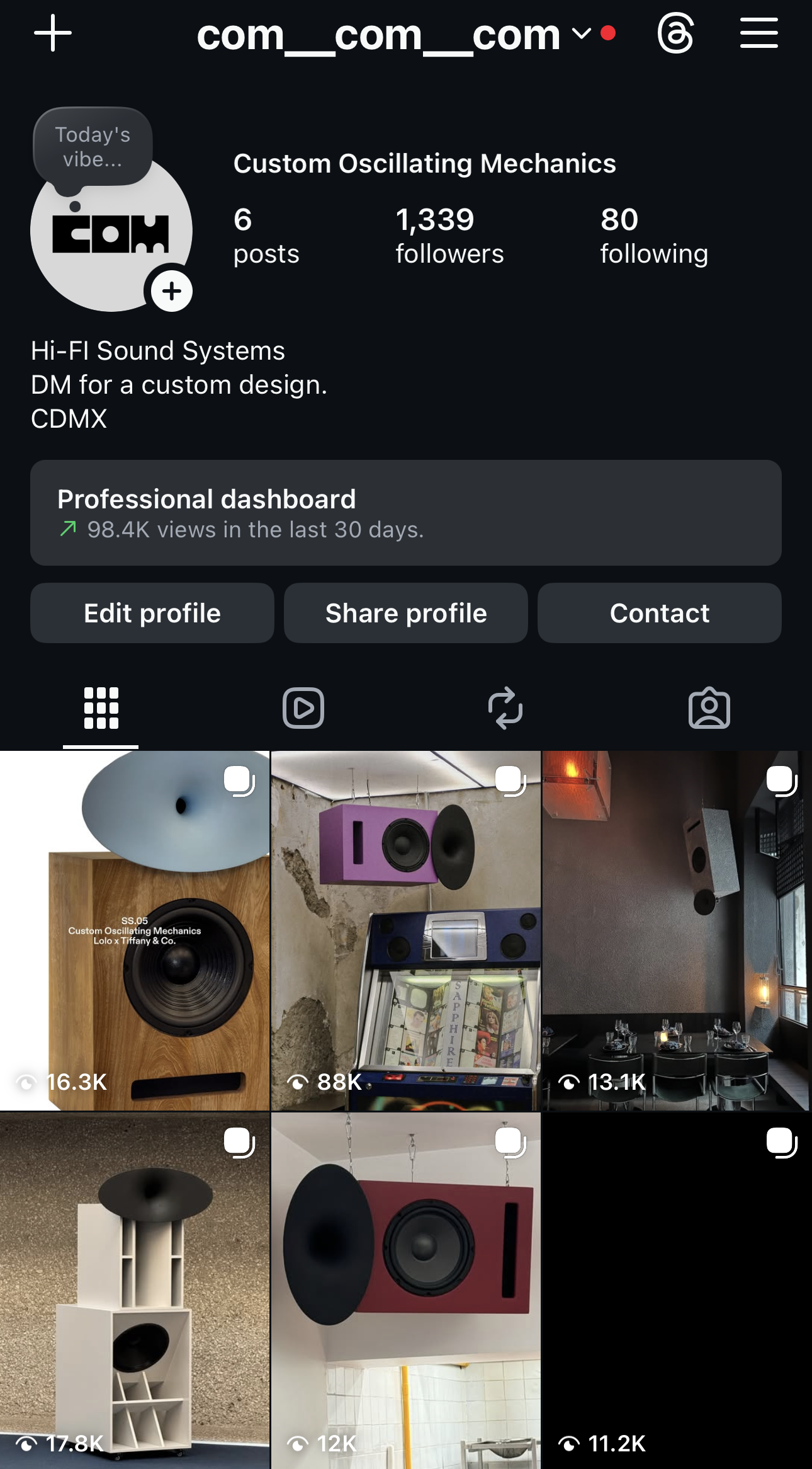 Custom Oscillating Mechanics Instagram profile